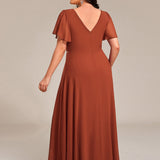 ever DAKOTA|Robe de soirée formelle en mousseline de soie à double col en V et taille ajustée