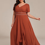 ever DAKOTA|Robe de soirée formelle en mousseline de soie à double col en V et taille ajustée