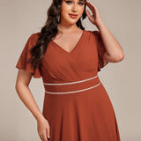 ever DAKOTA|Robe de soirée formelle en mousseline de soie à double col en V et taille ajustée