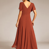 ever DAKOTA|Robe de soirée formelle en mousseline de soie à double col en V et taille ajustée