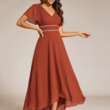 ever DAKOTA|Robe de soirée formelle en mousseline de soie à double col en V et taille ajustée