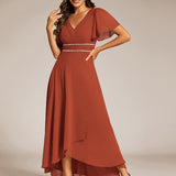 ever DAKOTA|Robe de soirée formelle en mousseline de soie à double col en V et taille ajustée