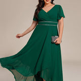 ever DAKOTA|Robe de soirée formelle en mousseline de soie à double col en V et taille ajustée