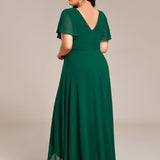 ever DAKOTA|Robe de soirée formelle en mousseline de soie à double col en V et taille ajustée