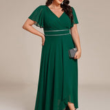 ever DAKOTA|Robe de soirée formelle en mousseline de soie à double col en V et taille ajustée