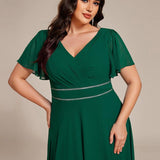 ever DAKOTA|Robe de soirée formelle en mousseline de soie à double col en V et taille ajustée