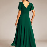 ever DAKOTA|Robe de soirée formelle en mousseline de soie à double col en V et taille ajustée