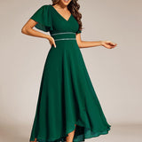 ever DAKOTA|Robe de soirée formelle en mousseline de soie à double col en V et taille ajustée