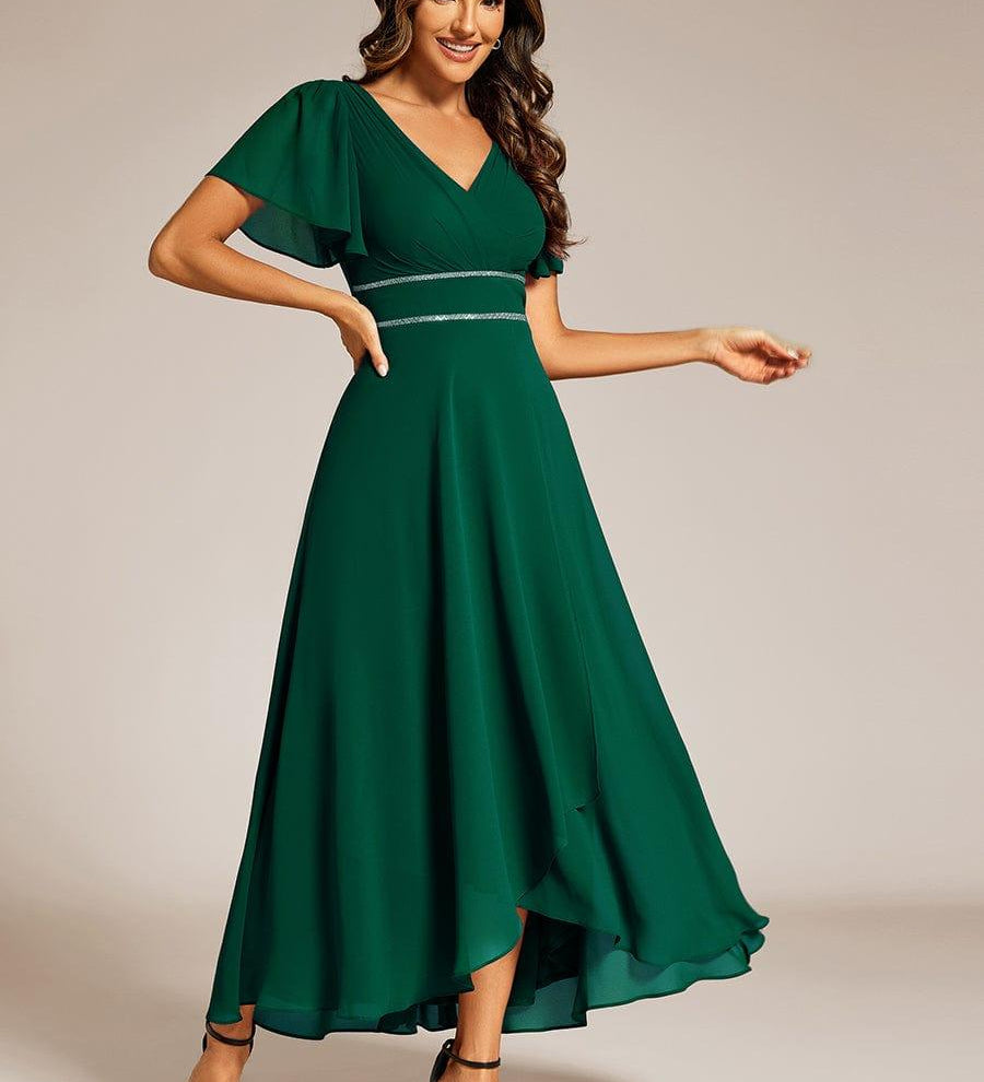 ever DAKOTA|Robe de soirée formelle en mousseline de soie à double col en V et taille ajustée