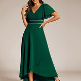 ever DAKOTA|Robe de soirée formelle en mousseline de soie à double col en V et taille ajustée
