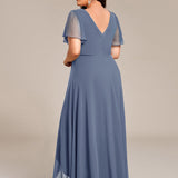 ever DAKOTA|Robe de soirée formelle en mousseline de soie à double col en V et taille ajustée