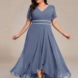 ever DAKOTA|Robe de soirée formelle en mousseline de soie à double col en V et taille ajustée
