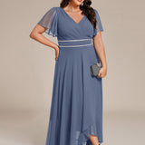 ever DAKOTA|Robe de soirée formelle en mousseline de soie à double col en V et taille ajustée