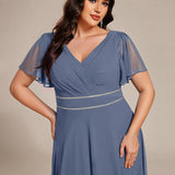 ever DAKOTA|Robe de soirée formelle en mousseline de soie à double col en V et taille ajustée