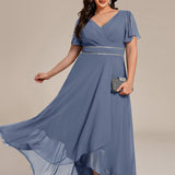 ever DAKOTA|Robe de soirée formelle en mousseline de soie à double col en V et taille ajustée