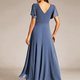 ever DAKOTA|Robe de soirée formelle en mousseline de soie à double col en V et taille ajustée
