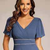 ever DAKOTA|Robe de soirée formelle en mousseline de soie à double col en V et taille ajustée