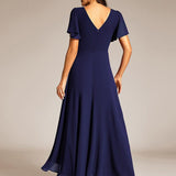 ever DAKOTA|Robe de soirée formelle en mousseline de soie à double col en V et taille ajustée