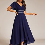ever DAKOTA|Robe de soirée formelle en mousseline de soie à double col en V et taille ajustée