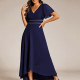 ever DAKOTA|Robe de soirée formelle en mousseline de soie à double col en V et taille ajustée
