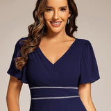 ever DAKOTA|Robe de soirée formelle en mousseline de soie à double col en V et taille ajustée