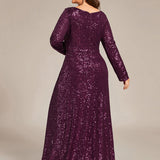 ever SYREN|Robe de soirée à manches longues, col en V, à sequins, ourlet asymétrique