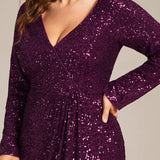 ever SYREN|Robe de soirée à manches longues, col en V, à sequins, ourlet asymétrique