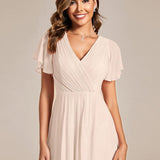 ever FAYE|Robe d'invitée de mariage chic à avec col en V et à manches courtes