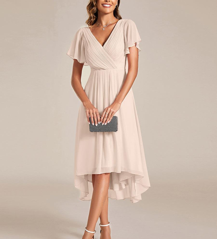 ever FAYE|Robe d'invitée de mariage chic à avec col en V et à manches courtes