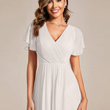 ever FAYE|Robe d'invitée de mariage chic à avec col en V et à manches courtes