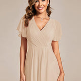 ever FAYE|Robe d'invitée de mariage chic à avec col en V et à manches courtes