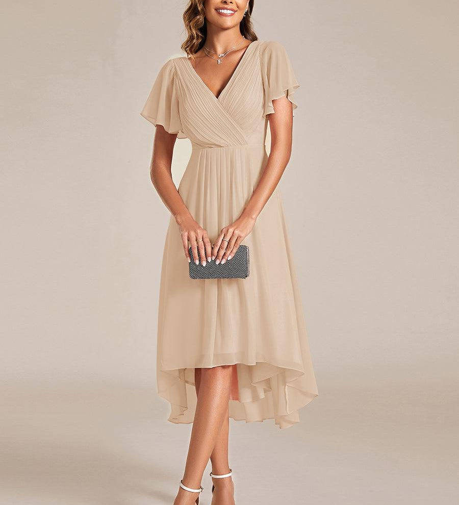 ever FAYE|Robe d'invitée de mariage chic à avec col en V et à manches courtes