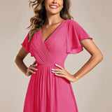 ever FAYE|Robe d'invitée de mariage chic à avec col en V et à manches courtes