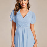 ever FAYE|Robe d'invitée de mariage chic à avec col en V et à manches courtes