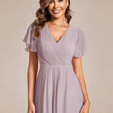 ever FAYE|Robe d'invitée de mariage chic à avec col en V et à manches courtes