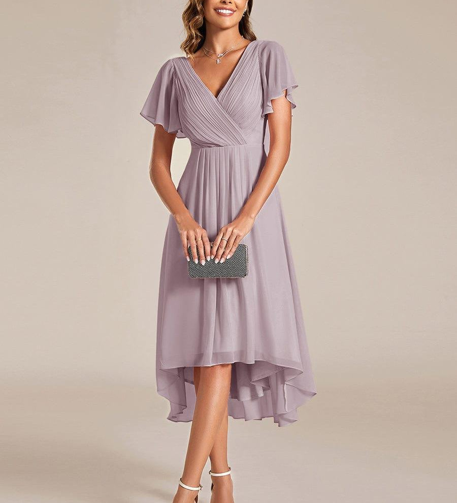 ever FAYE|Robe d'invitée de mariage chic à avec col en V et à manches courtes