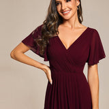 ever FAYE|Robe d'invitée de mariage chic à avec col en V et à manches courtes