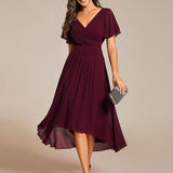 ever FAYE|Robe d'invitée de mariage chic à avec col en V et à manches courtes
