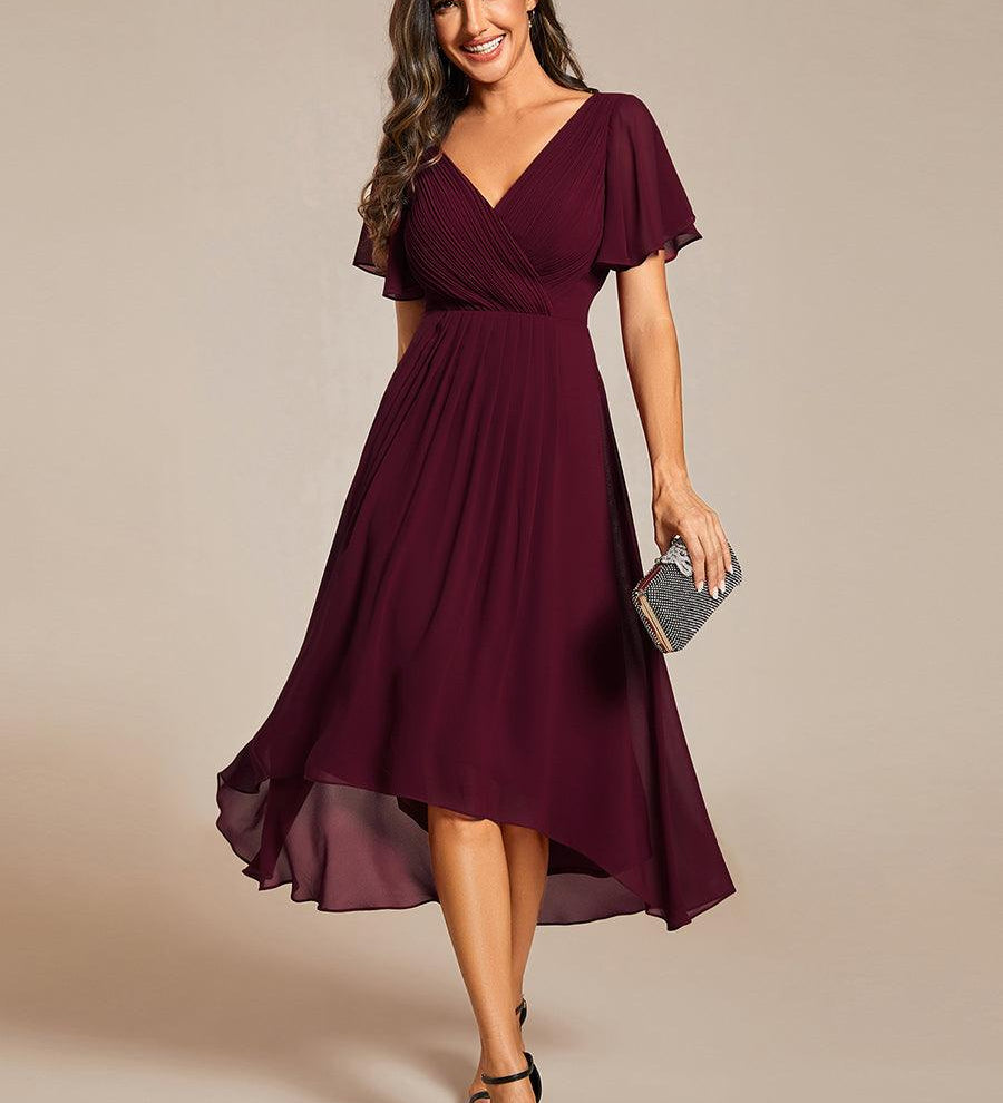 ever FAYE|Robe d'invitée de mariage chic à avec col en V et à manches courtes