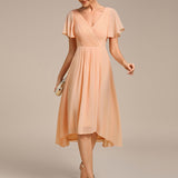 ever FAYE|Robe d'invitée de mariage chic à avec col en V et à manches courtes