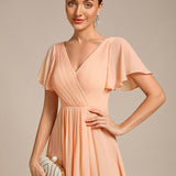 ever FAYE|Robe d'invitée de mariage chic à avec col en V et à manches courtes
