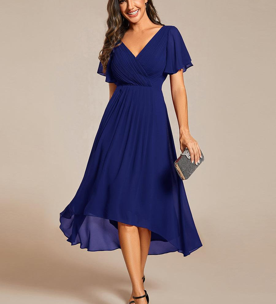 ever FAYE|Robe d'invitée de mariage chic à avec col en V et à manches courtes