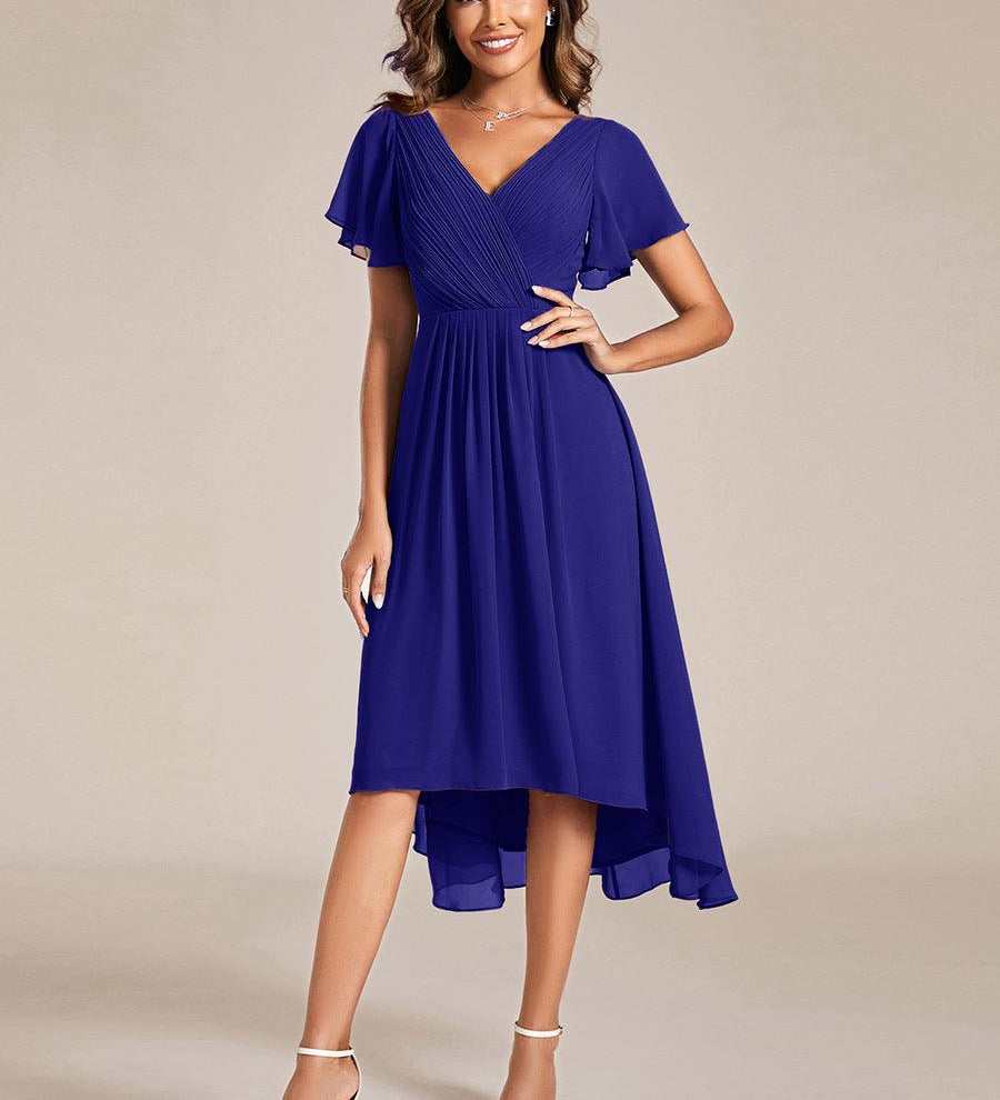 ever FAYE|Robe d'invitée de mariage chic à avec col en V et à manches courtes