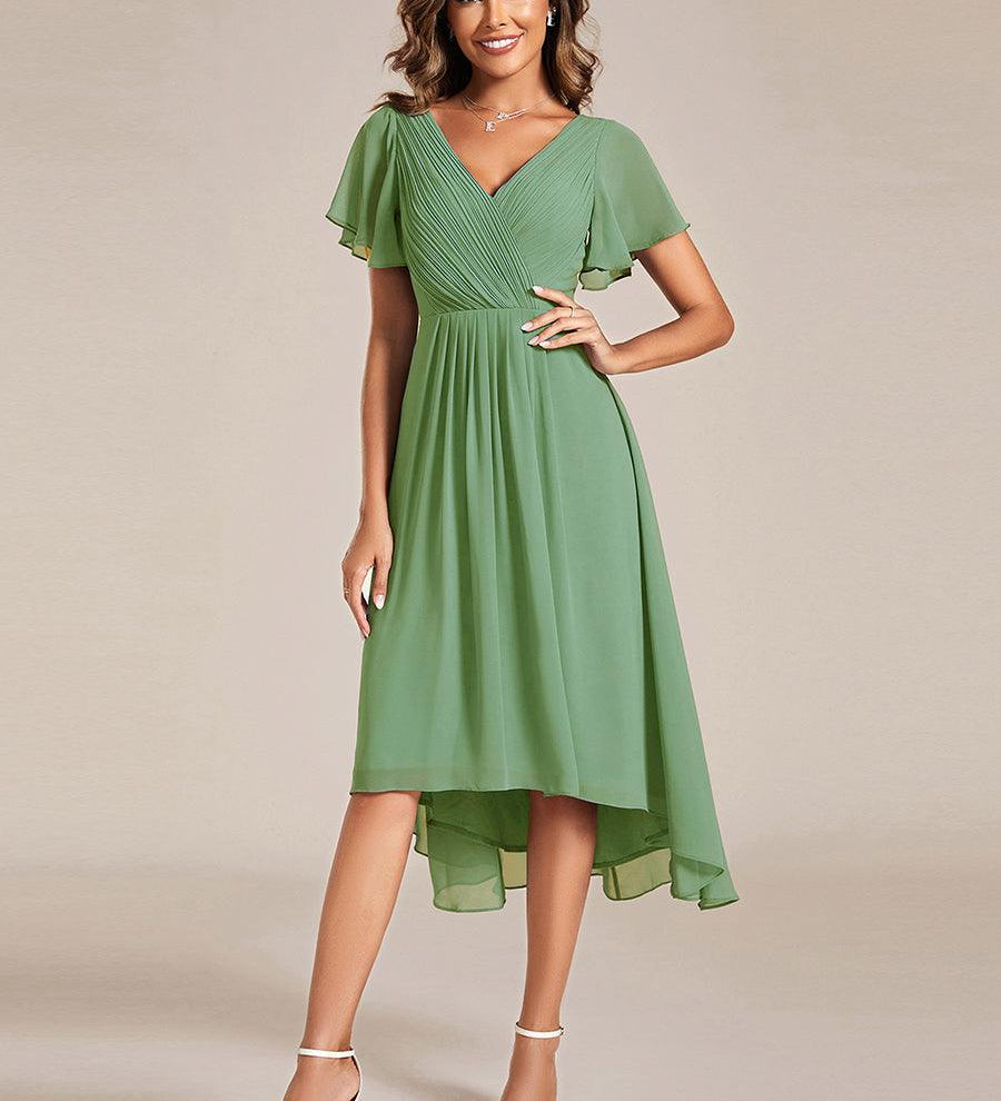 ever FAYE|Robe d'invitée de mariage chic à avec col en V et à manches courtes