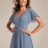 ever FAYE|Robe d'invitée de mariage chic à avec col en V et à manches courtes