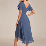 ever FAYE|Robe d'invitée de mariage chic à avec col en V et à manches courtes