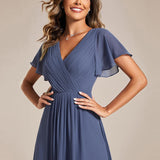 ever FAYE|Robe d'invitée de mariage chic à avec col en V et à manches courtes