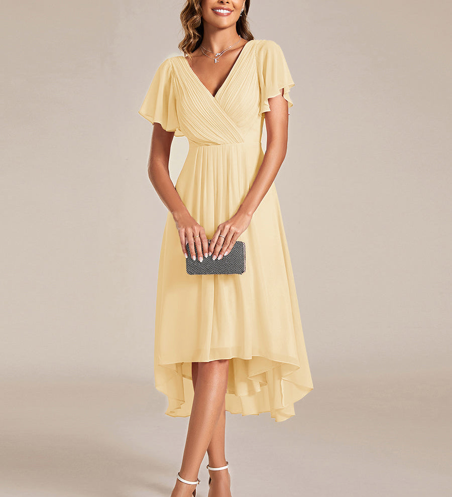 ever FAYE|Robe d'invitée de mariage chic à avec col en V et à manches courtes