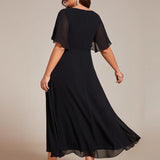 ever DAHLIA|Robe d'invité de mariage mi-longue en mousseline à col en V avec appliques à la taille