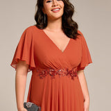 ever DAHLIA|Robe d'invité de mariage mi-longue en mousseline à col en V avec appliques à la taille